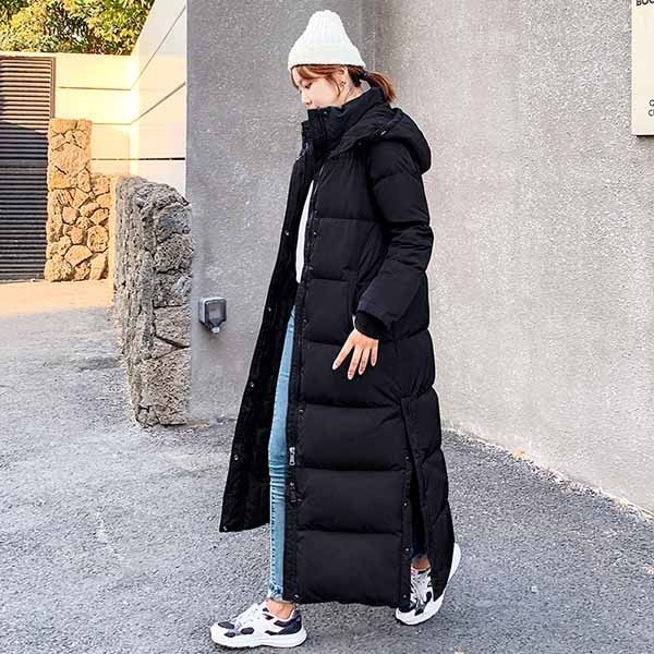 ダウンコート ロング ダウンジャケット Aライン フード有り 撥水 着痩せ 軽量 無地 グレー 厚手