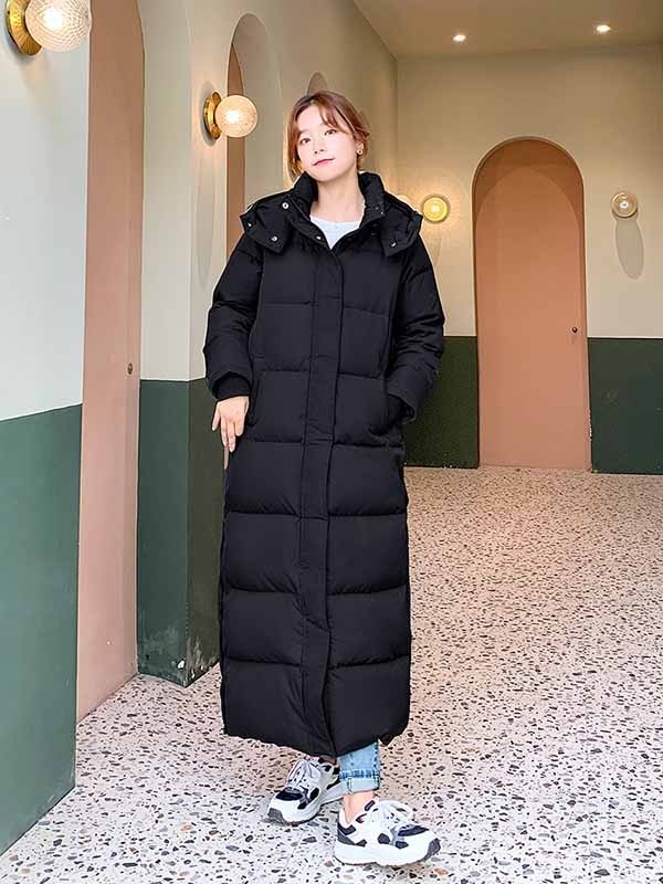 ダウンコート ロング ダウンジャケット Aライン フード有り 撥水 着痩せ 軽量 無地 グレー 厚手