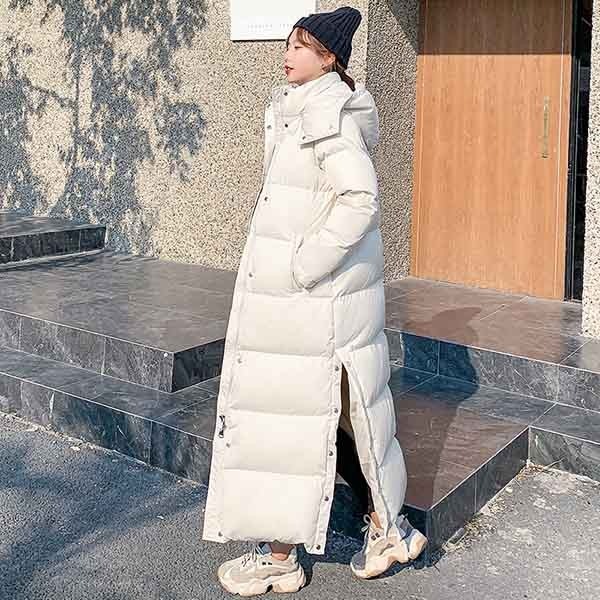 ダウンコート ロング ダウンジャケット Aライン フード有り 撥水 着痩せ 軽量 無地 グレー 厚手