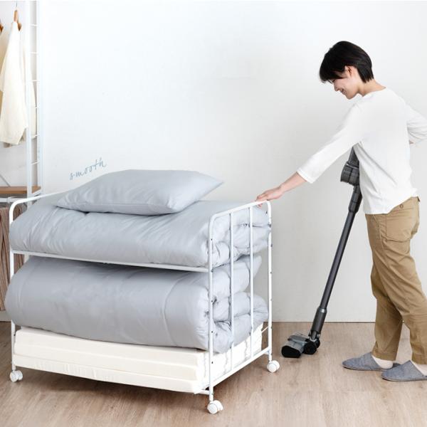 布団収納ラック 2段 キャスター おしゃれ 布団ラック 高さ調節 押し入れ収納 北欧 布団収納ラック クローゼット 収納棚 寝具 布団収納ワゴン