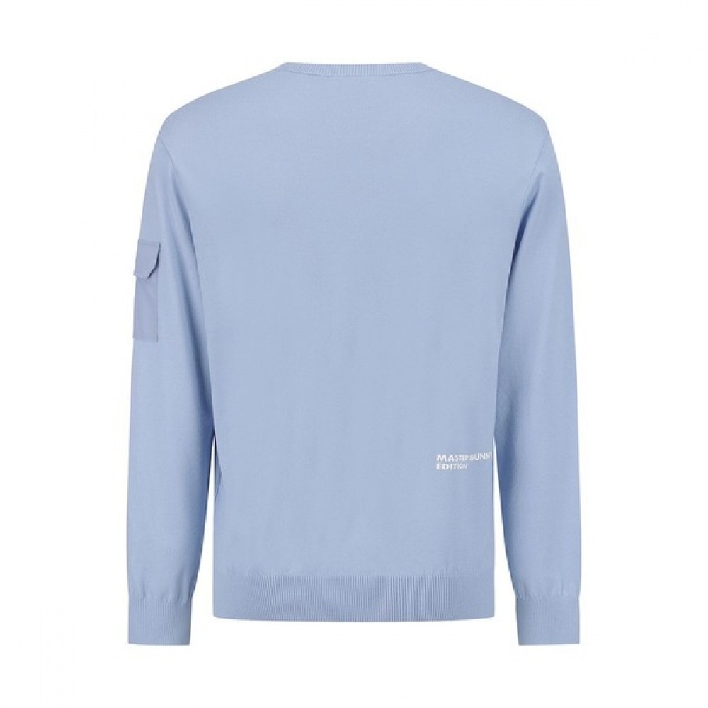 マスターバニー) メンズウーブンポケットソリッドラウンドセーター