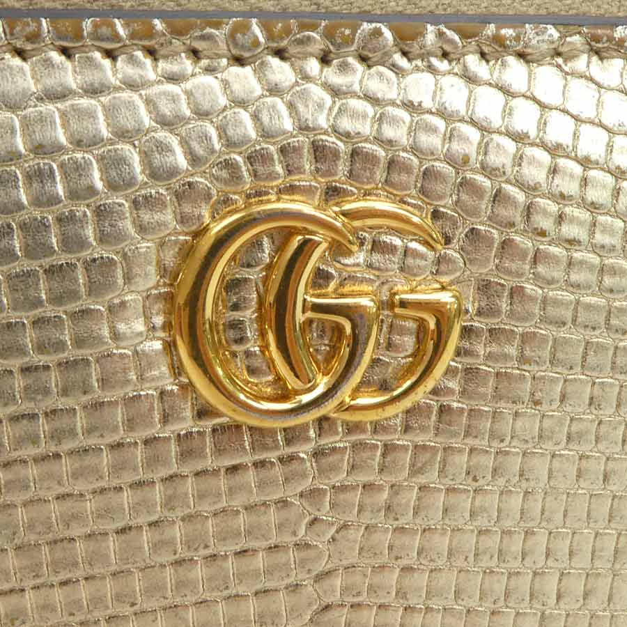 グッチ GUCCI ラウンドファスナー長財布 GGマーモント リザード ゴールド ユニセックス 456117 r10185g