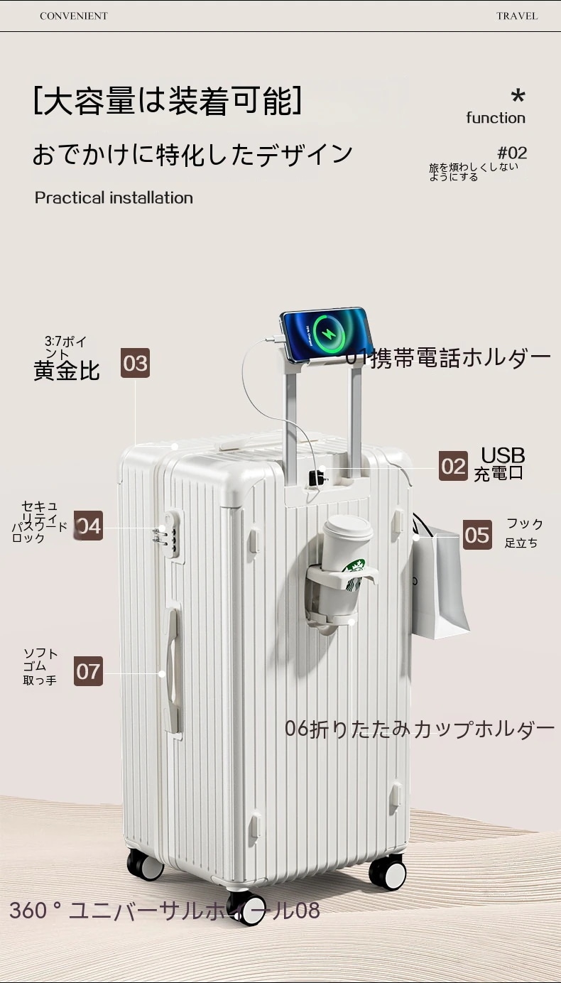 スーツケース キャリーケース 機内持ち込み Sサイズ/Mサイズ/Lサイズ 多機能スーツケース フロントオープン 前開き USBポート付き 充電口 カップホルダー付き 超軽量 大容量 スーツケース キャリーケース 機内持ち込み Sサイズ/Mサイズ/Lサイズ 多機能スーツケース フロントオープン 前開き USBポート付き 充電口 カップホルダー付き 超軽量 大容量