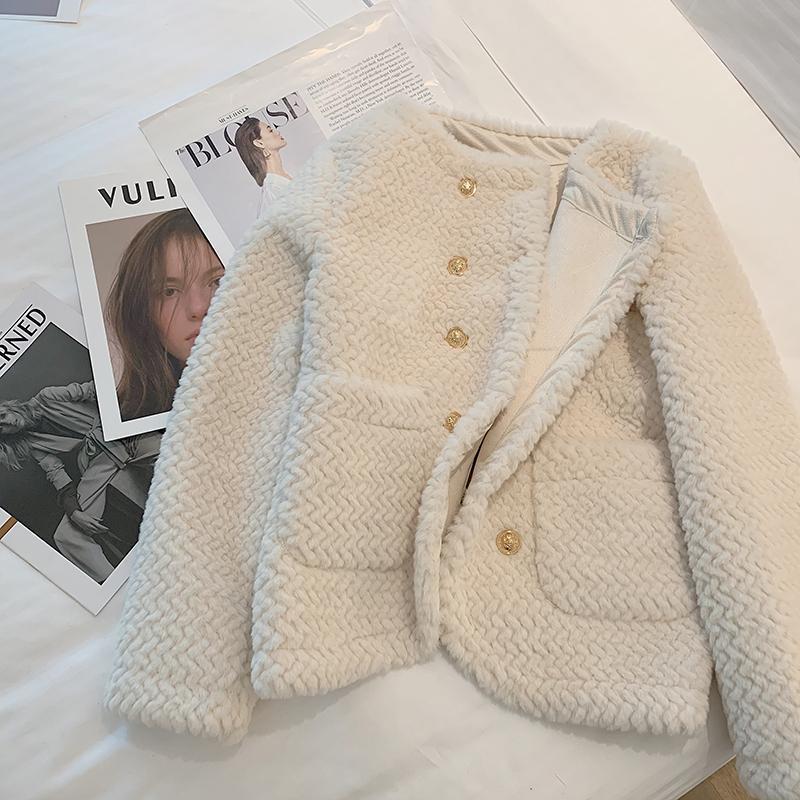 レディース ラムズフリース 秋冬 オールマッチ ショット丈 丸ネック気質ノーカラーコートスリム見えライダースキルティングアウター レディース ラムズフリース 秋冬 オールマッチ ショット丈 丸ネック気質ノーカラーコートスリム見えライダースキルティングアウター