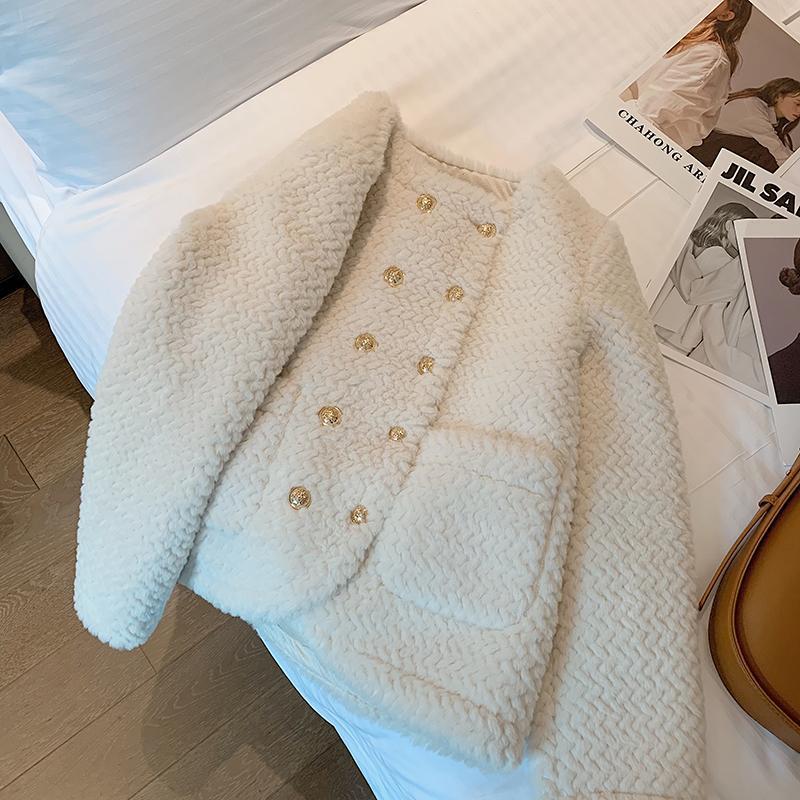 レディース ラムズフリース 秋冬 オールマッチ ショット丈 丸ネック気質ノーカラーコートスリム見えライダースキルティングアウター レディース ラムズフリース 秋冬 オールマッチ ショット丈 丸ネック気質ノーカラーコートスリム見えライダースキルティングアウター