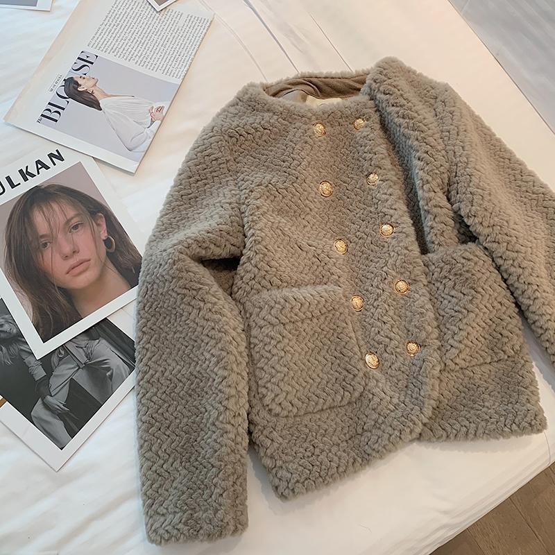 レディース ラムズフリース 秋冬 オールマッチ ショット丈 丸ネック気質ノーカラーコートスリム見えライダースキルティングアウター レディース ラムズフリース 秋冬 オールマッチ ショット丈 丸ネック気質ノーカラーコートスリム見えライダースキルティングアウター