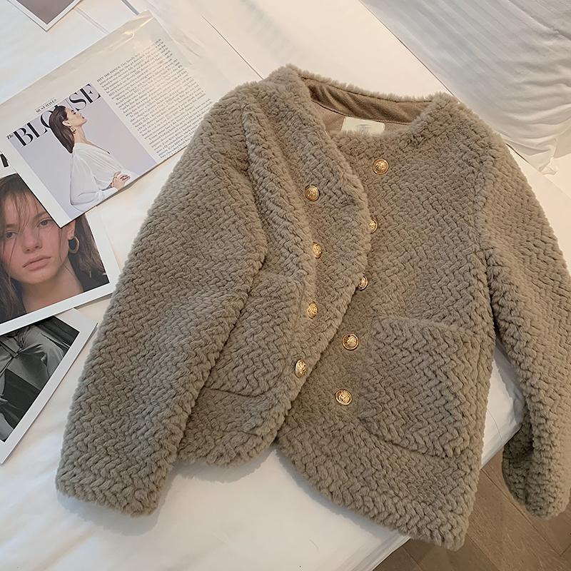 レディース ラムズフリース 秋冬 オールマッチ ショット丈 丸ネック気質ノーカラーコートスリム見えライダースキルティングアウター レディース ラムズフリース 秋冬 オールマッチ ショット丈 丸ネック気質ノーカラーコートスリム見えライダースキルティングアウター