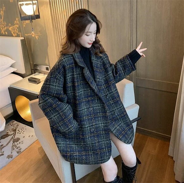 Qoo10] チェスターコート チェック柄 レディース