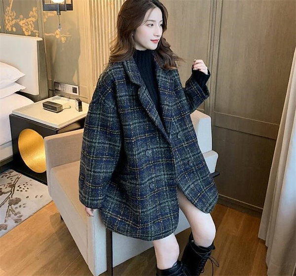 Qoo10] チェスターコート チェック柄 レディース