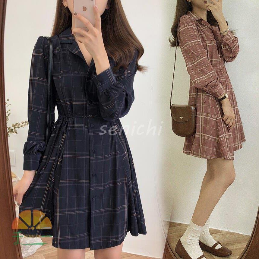 シャツワンピースレディース40ワンピース秋きれいめ膝丈ワンピース長袖チェック柄ワンピースAライン着痩せ通勤結婚式お出かけ大人3050