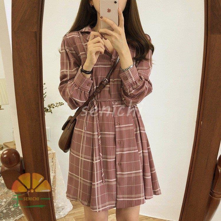 シャツワンピースレディース40ワンピース秋きれいめ膝丈ワンピース長袖チェック柄ワンピースAライン着痩せ通勤結婚式お出かけ大人3050