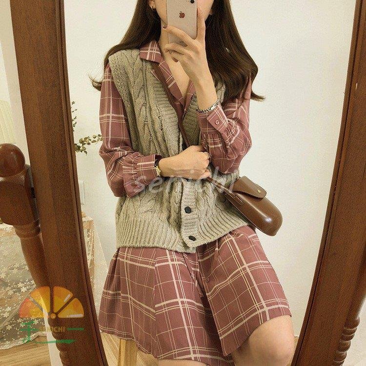 シャツワンピースレディース40ワンピース秋きれいめ膝丈ワンピース長袖チェック柄ワンピースAライン着痩せ通勤結婚式お出かけ大人3050