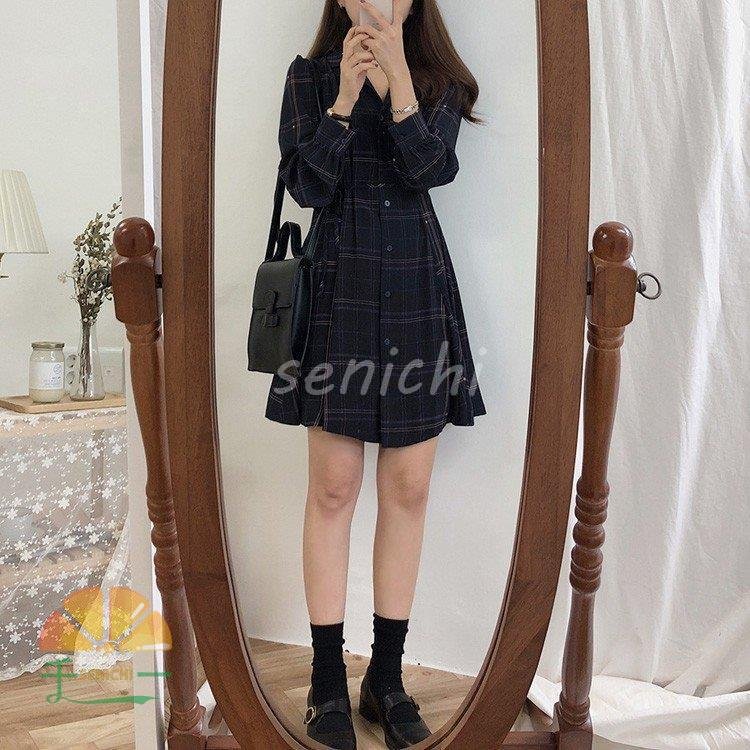 シャツワンピースレディース40ワンピース秋きれいめ膝丈ワンピース長袖チェック柄ワンピースAライン着痩せ通勤結婚式お出かけ大人3050