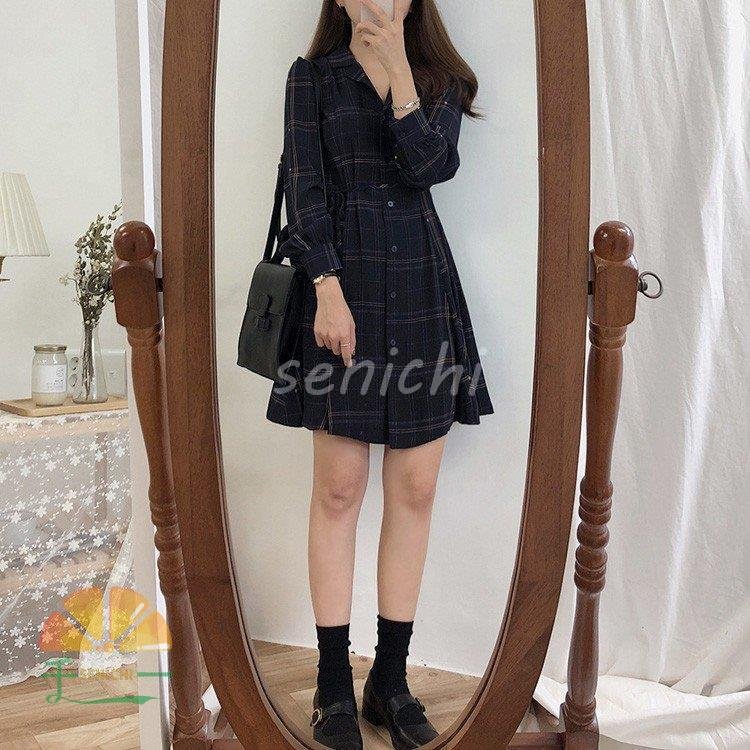 シャツワンピースレディース40ワンピース秋きれいめ膝丈ワンピース長袖チェック柄ワンピースAライン着痩せ通勤結婚式お出かけ大人3050