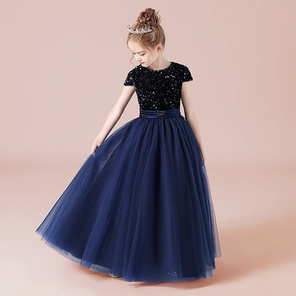 ピアノ発表会 ドレス 中学生 ワンピース ジュニアドレス 七五三 キッズドレス 子供ドレス グリーン グレー ネイビー ピンク ブルー ワインレッド 結婚式 スパンコール 半袖 プリンセス 150 1