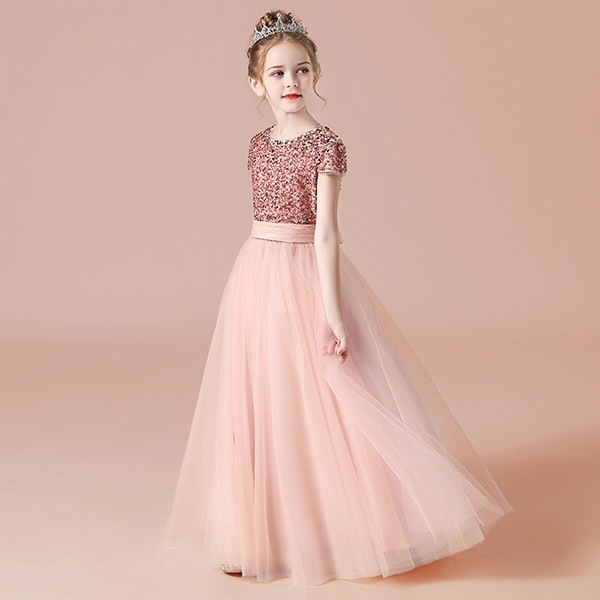 ピアノ発表会 ドレス 中学生 ワンピース ジュニアドレス 七五三 キッズドレス 子供ドレス グリーン グレー ネイビー ピンク ブルー ワインレッド 結婚式 スパンコール 半袖 プリンセス 150 1