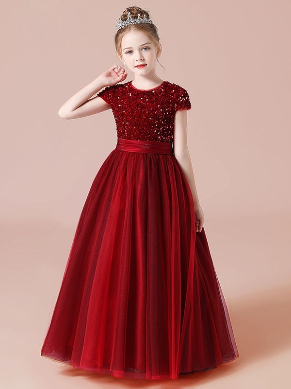 ピアノ発表会 ドレス 中学生 ワンピース ジュニアドレス 七五三 キッズドレス 子供ドレス グリーン グレー ネイビー ピンク ブルー ワインレッド 結婚式 スパンコール 半袖 プリンセス 150 1