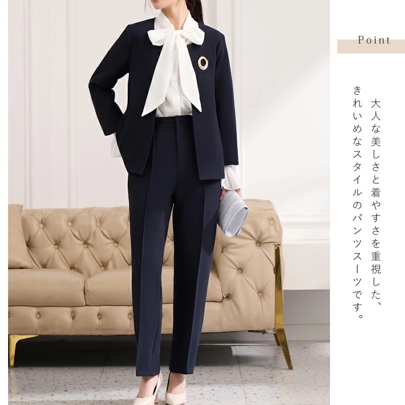 2点セット きれいめ パンツスーツ ラウンドネック ジャケット ノーカラー 上下セット レディース [パンツドレス フォーマル セレモニースーツ 春 夏 秋 冬 トレンド 結婚式 トップス パンツ セ 2点セット きれいめ パンツスーツ ラウンドネック ジャケット ノーカラー 上下セット レディース [パンツドレス フォーマル セレモニースーツ 春 夏 秋 冬 トレンド 結婚式 トップス パンツ セ