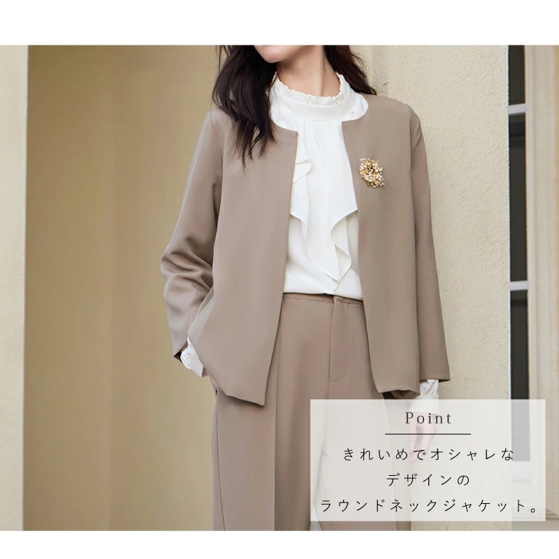 2点セット きれいめ パンツスーツ ラウンドネック ジャケット ノーカラー 上下セット レディース [パンツドレス フォーマル セレモニースーツ 春 夏 秋 冬 トレンド 結婚式 トップス パンツ セ 2点セット きれいめ パンツスーツ ラウンドネック ジャケット ノーカラー 上下セット レディース [パンツドレス フォーマル セレモニースーツ 春 夏 秋 冬 トレンド 結婚式 トップス パンツ セ