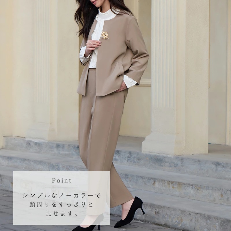 2点セット きれいめ パンツスーツ ラウンドネック ジャケット ノーカラー 上下セット レディース [パンツドレス フォーマル セレモニースーツ 春 夏 秋 冬 トレンド 結婚式 トップス パンツ セ 2点セット きれいめ パンツスーツ ラウンドネック ジャケット ノーカラー 上下セット レディース [パンツドレス フォーマル セレモニースーツ 春 夏 秋 冬 トレンド 結婚式 トップス パンツ セ