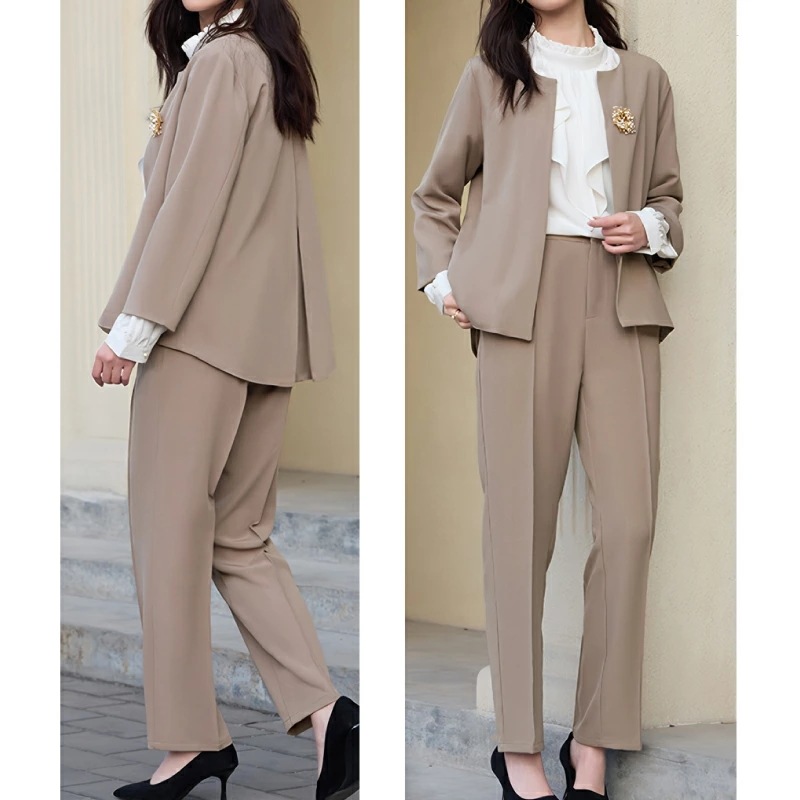 2点セット きれいめ パンツスーツ ラウンドネック ジャケット ノーカラー 上下セット レディース [パンツドレス フォーマル セレモニースーツ 春 夏 秋 冬 トレンド 結婚式 トップス パンツ セ 2点セット きれいめ パンツスーツ ラウンドネック ジャケット ノーカラー 上下セット レディース [パンツドレス フォーマル セレモニースーツ 春 夏 秋 冬 トレンド 結婚式 トップス パンツ セ