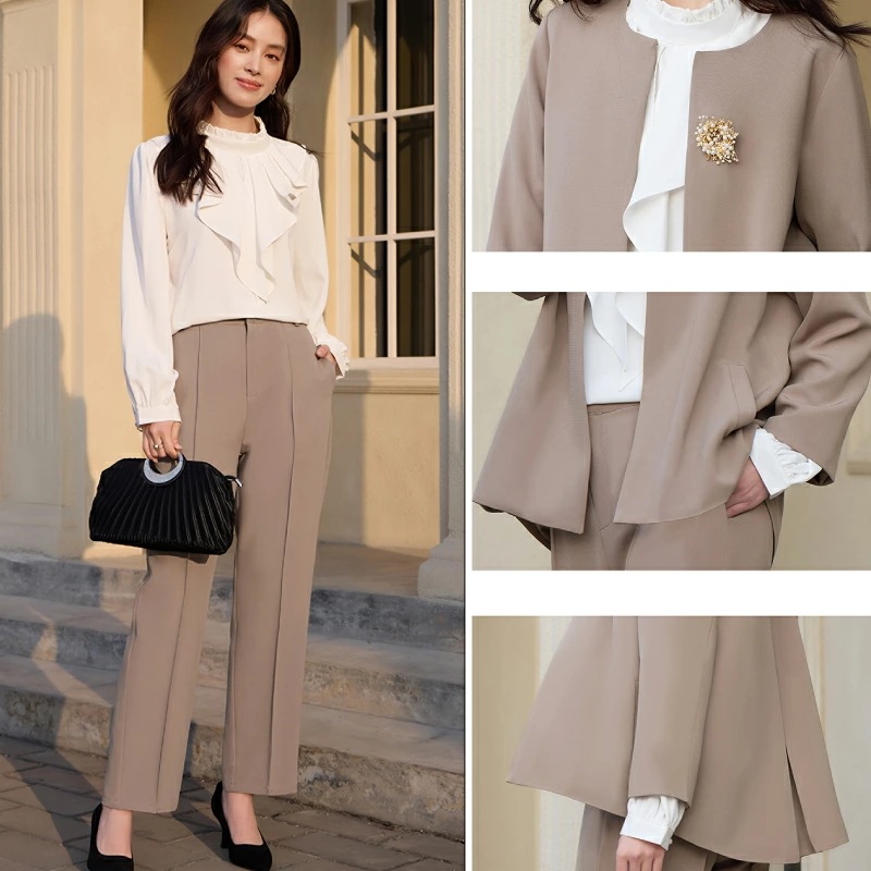 2点セット きれいめ パンツスーツ ラウンドネック ジャケット ノーカラー 上下セット レディース [パンツドレス フォーマル セレモニースーツ 春 夏 秋 冬 トレンド 結婚式 トップス パンツ セ 2点セット きれいめ パンツスーツ ラウンドネック ジャケット ノーカラー 上下セット レディース [パンツドレス フォーマル セレモニースーツ 春 夏 秋 冬 トレンド 結婚式 トップス パンツ セ