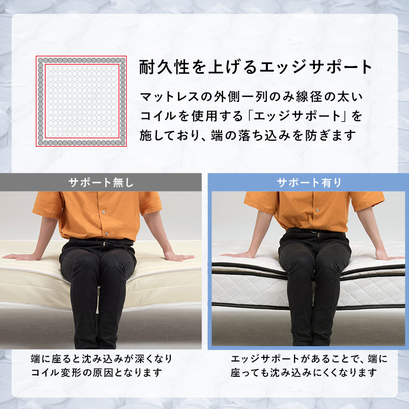 セミダブルベッド + マットレス + ピロートップセット すのこ 高耐久 ニット生地 ポケットコイルマットレス