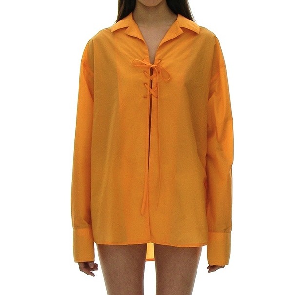 LACE-UP OVER SHIRT_WHITE,SKY STRIPE,ORANGE