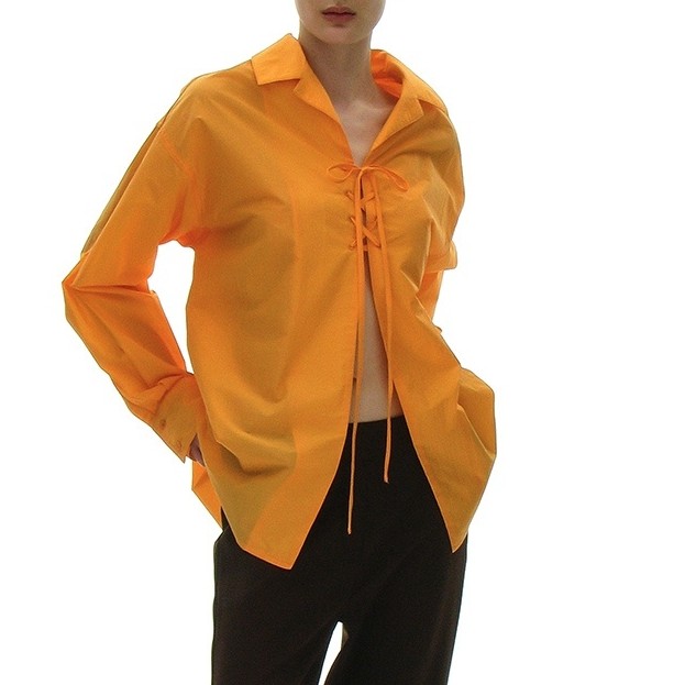 LACE-UP OVER SHIRT_WHITE,SKY STRIPE,ORANGE