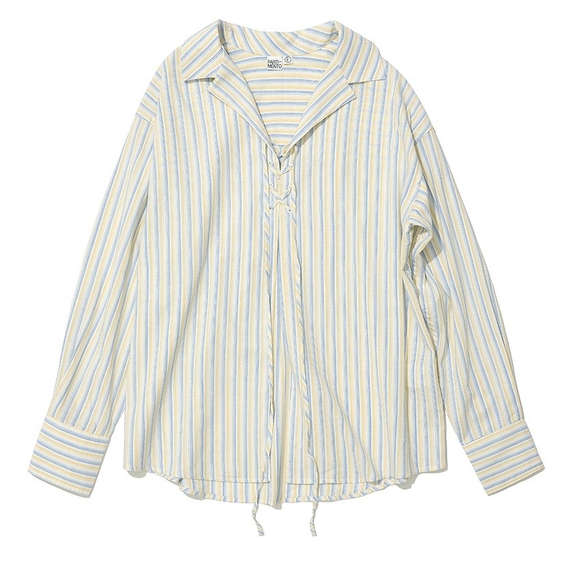 LACE-UP OVER SHIRT_WHITE,SKY STRIPE,ORANGE