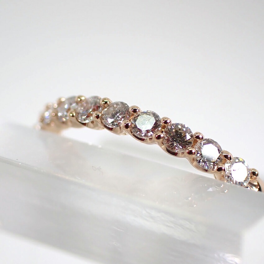 K18PG ダイヤモンド ハーフエタニティ リング 11号[f3-4]