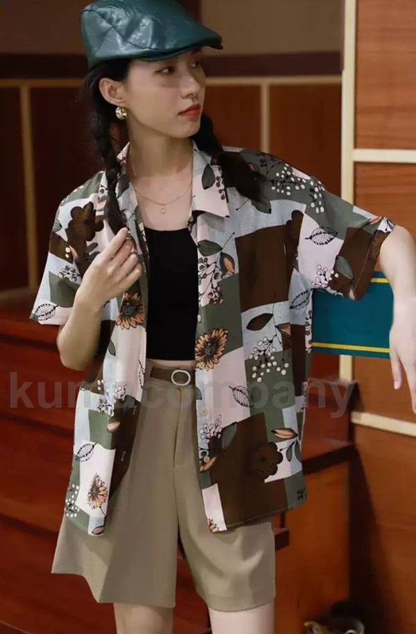 柄シャツ レディース トップス 春夏 アロハシャツ 花柄 襟付き シャツ ブラウス 半袖 総柄 羽織り 春 夏 個性的 カジュアル おしゃれ 大人可愛い レトロ ゆったり km