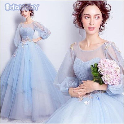 最安値即納 ウエディンドレス ロング丈ライトブルー豪 : レディース服 大人気人気