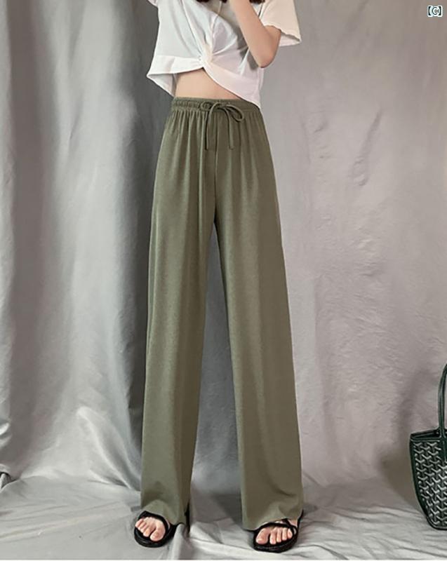 レディースファッション　かわいい　オシャレ　海外 ハイウエスト レースアップ ワイド レッグ モップ パンツ