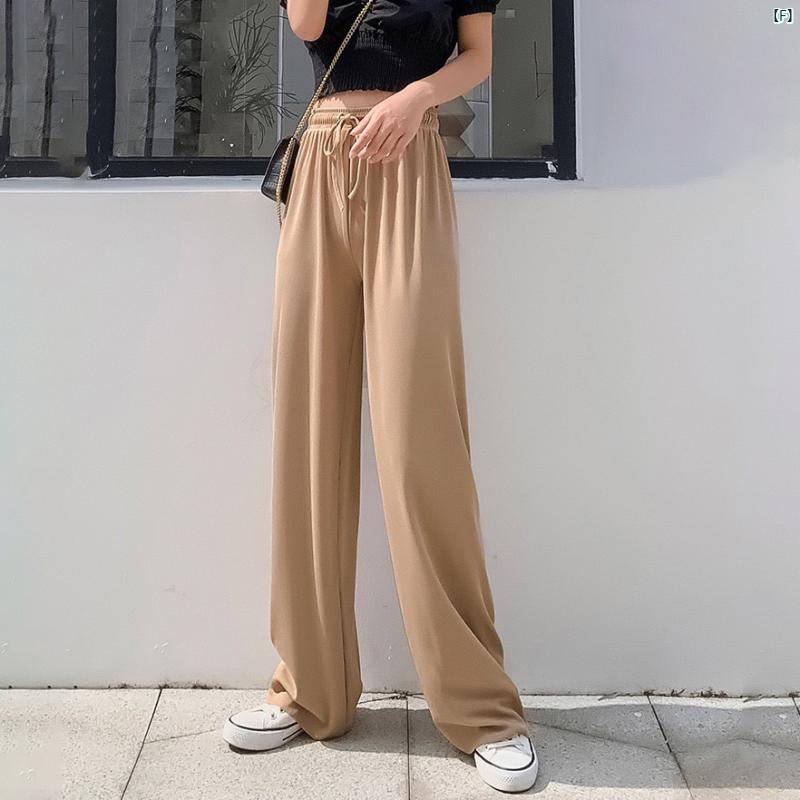 レディースファッション　かわいい　オシャレ　海外 ハイウエスト レースアップ ワイド レッグ モップ パンツ