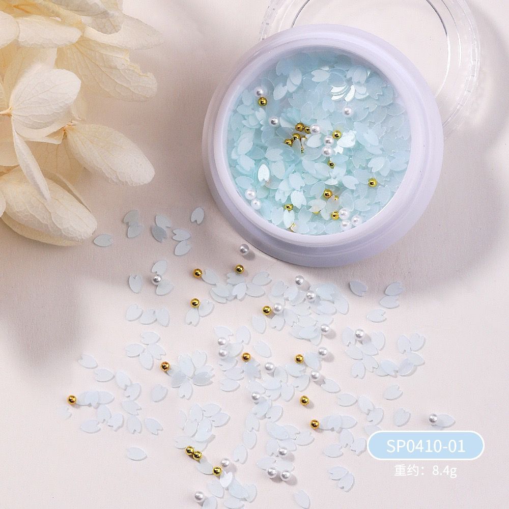 【10点セット】23ネイルアート桜のスパンコールアクセサリー白い花びらのフラッシュビーズを混ぜて甲飾りを着ている 【10点セット】23ネイルアート桜のスパンコールアクセサリー白い花びらのフラッシュビーズを混ぜて甲飾りを着ている