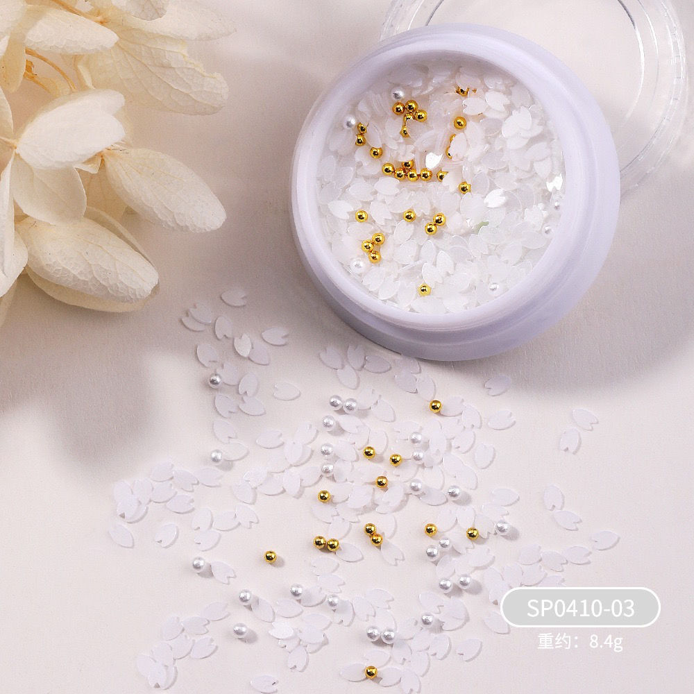 【10点セット】23ネイルアート桜のスパンコールアクセサリー白い花びらのフラッシュビーズを混ぜて甲飾りを着ている 【10点セット】23ネイルアート桜のスパンコールアクセサリー白い花びらのフラッシュビーズを混ぜて甲飾りを着ている