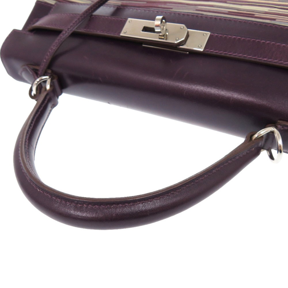 美品 ケリー32 内縫い ヴィブラート ハンドバッグ ヴィブラート/ボックスカーフ レザン J刻印 0162【中古】 レディース