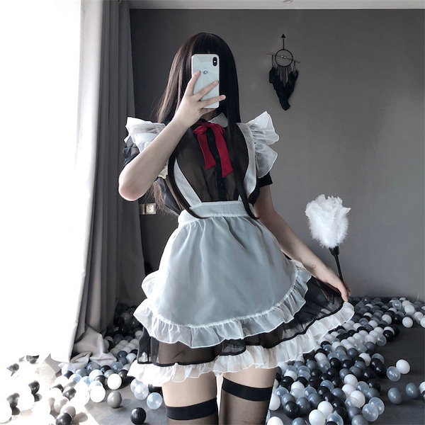 Qoo10] セクシー メイド服 ブラック クリア メ