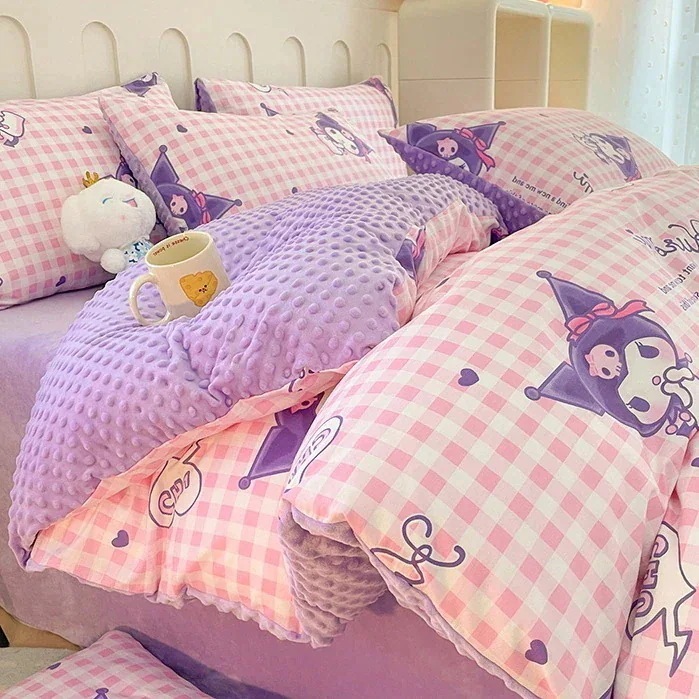 サンリオ純綿プラスベルベット4ピース漫画kt猫純綿ビーニー学生スリーピースベッドシーツとキルトカバー サンリオ純綿プラスベルベット4ピース漫画kt猫純綿ビーニー学生スリーピースベッドシーツとキルトカバー