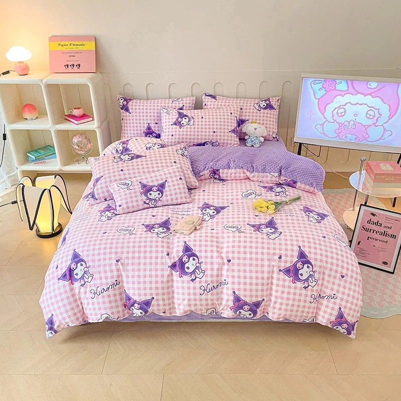サンリオ純綿プラスベルベット4ピース漫画kt猫純綿ビーニー学生スリーピースベッドシーツとキルトカバー サンリオ純綿プラスベルベット4ピース漫画kt猫純綿ビーニー学生スリーピースベッドシーツとキルトカバー
