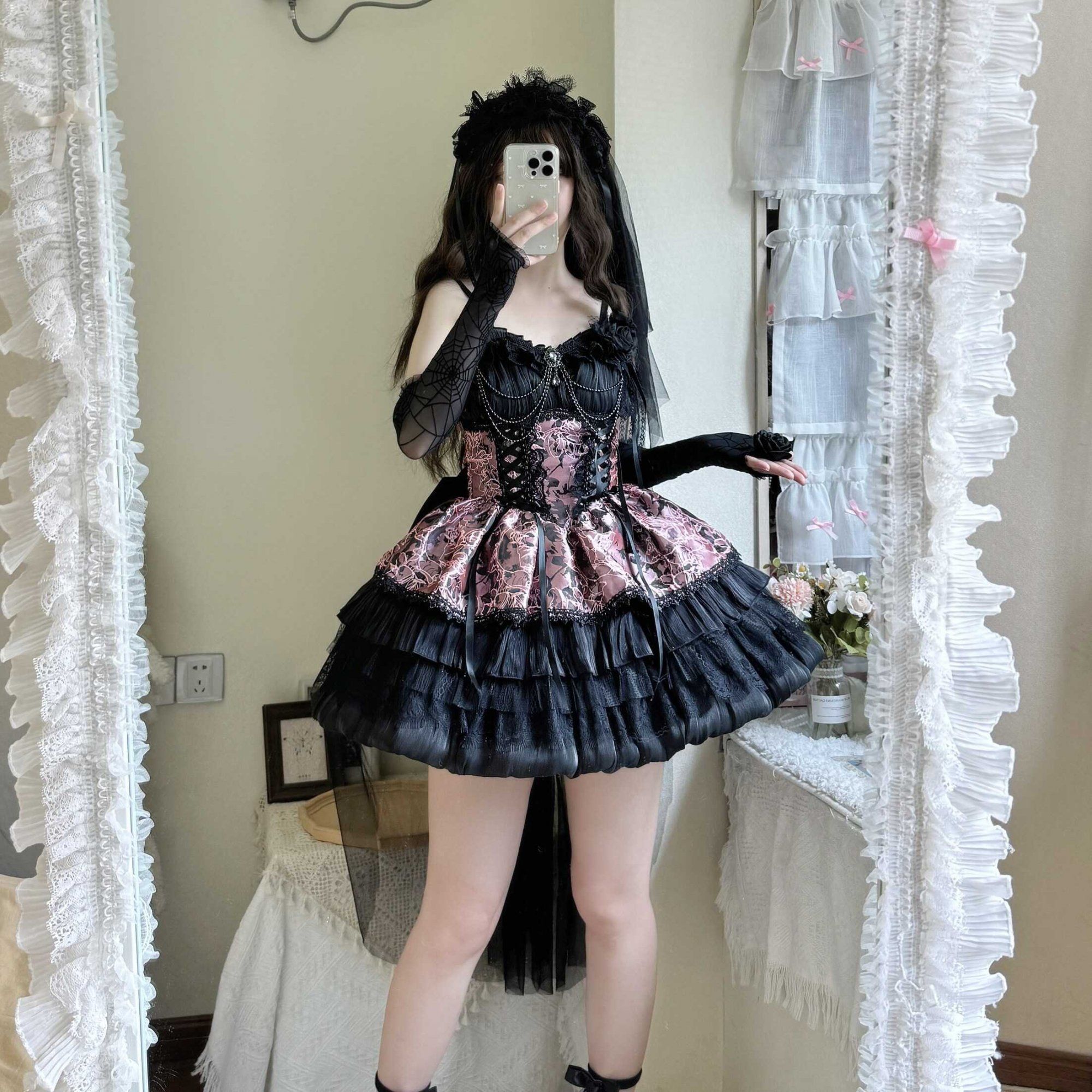 コスプレドレス Lolita 洋服 ダーク系 jsk キャミソールワンピース 韓国 花嫁 茶会