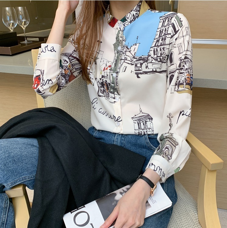 【送料無料】レディース シャツ 柄 プリント ブラウス 大人可愛い ママコーデ