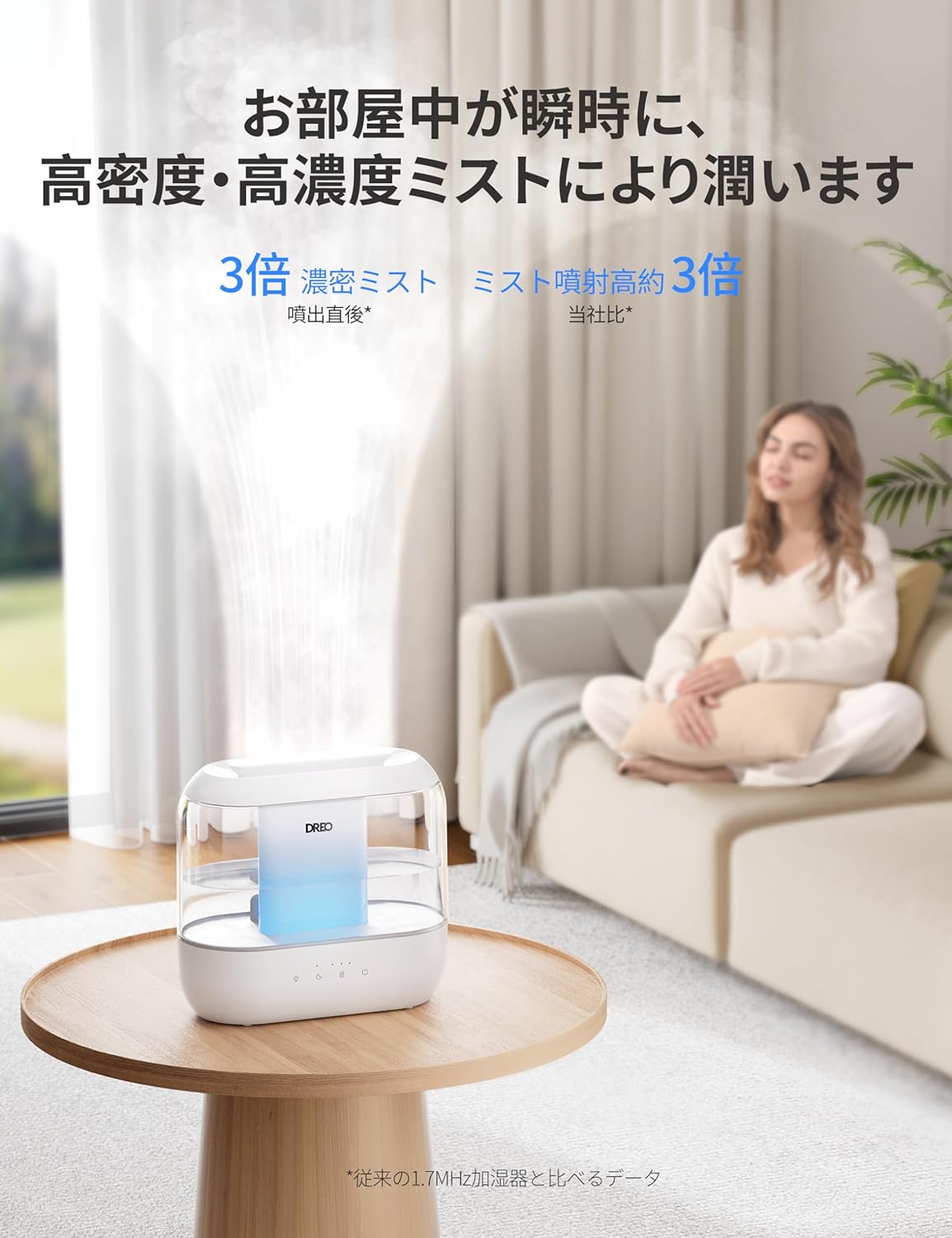 Dreo 加湿器4L クールミストトップフィル加湿器加湿器付き LED ディスプレイ乾燥防止静かなスリープモード