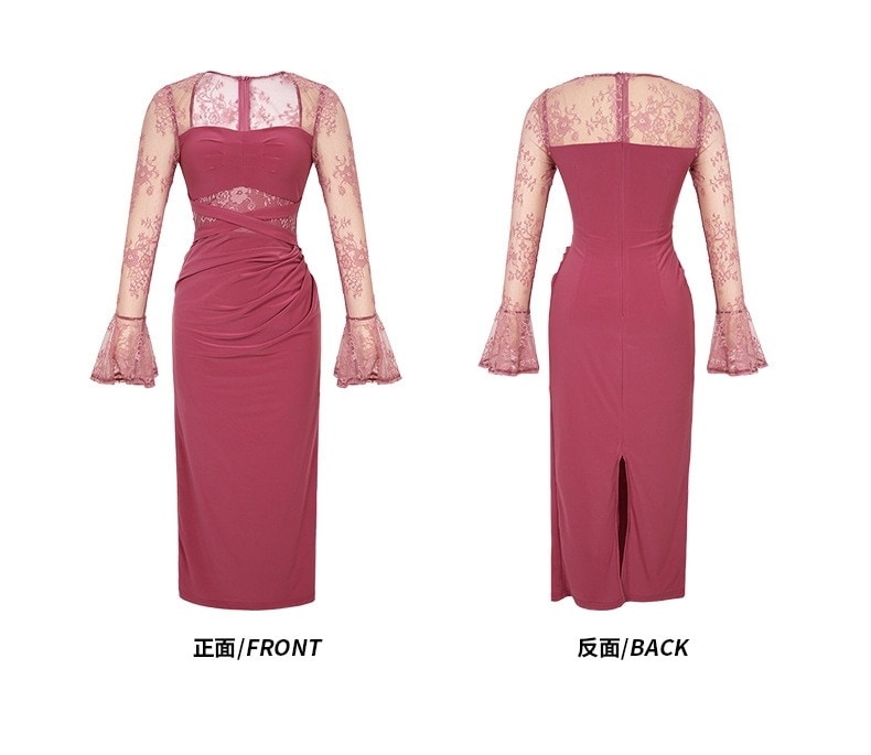 秋冬 レース ロングワンピース セクシー フリル パーティードレス キャバ 着痩せ 大人 同窓会