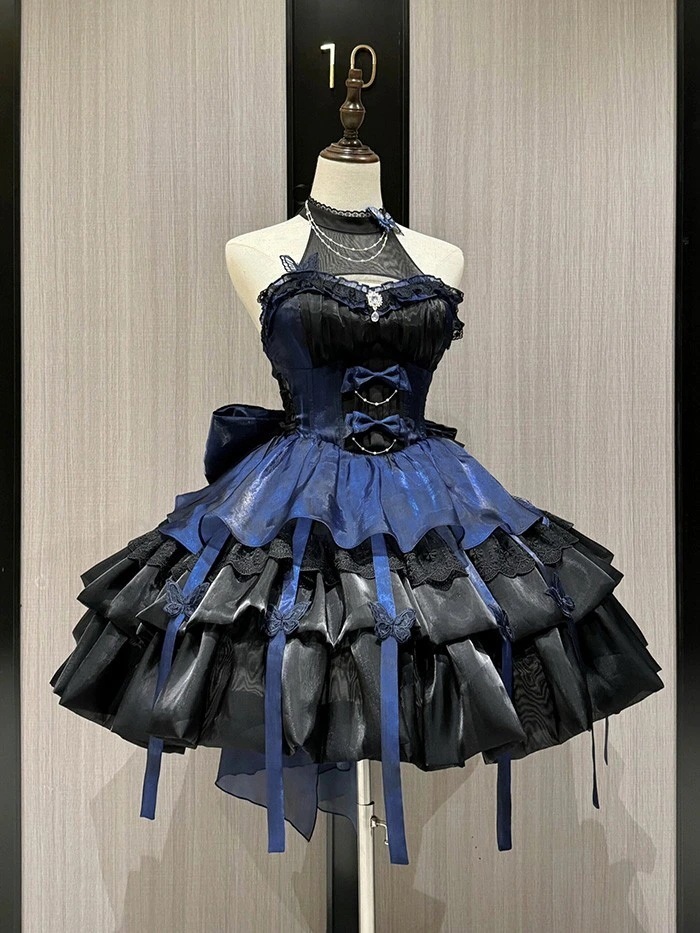 ワンピース ロリータ ブラック×ブルー ハロウィン プリンセス S-XL おしゃれ コスプレ パーティー プレゼント レディース コスム ワンピース ロリータ ブラック×ブルー ハロウィン プリンセス S-XL おしゃれ コスプレ パーティー プレゼント レディース コスム