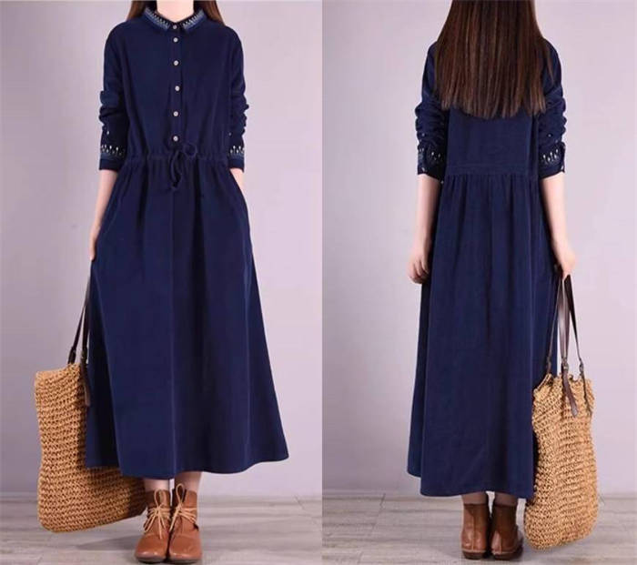 即納 コーデュロイ ワンピース レディース 刺繍 ロング 長袖 コーデュロイワンピース ゆったり 着痩せ ウエストリボン 秋冬 レトロ きれいめ 通勤 オフィス エレガント 着回し 大人 カジュアル 即納 コーデュロイ ワンピース レディース 刺繍 ロング 長袖 コーデュロイワンピース ゆったり 着痩せ ウエストリボン 秋冬 レトロ きれいめ 通勤 オフィス エレガント 着回し 大人 カジュアル