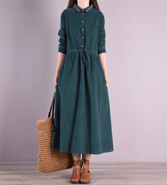 即納 コーデュロイ ワンピース レディース 刺繍 ロング 長袖 コーデュロイワンピース ゆったり 着痩せ ウエストリボン 秋冬 レトロ きれいめ 通勤 オフィス エレガント 着回し 大人 カジュアル 即納 コーデュロイ ワンピース レディース 刺繍 ロング 長袖 コーデュロイワンピース ゆったり 着痩せ ウエストリボン 秋冬 レトロ きれいめ 通勤 オフィス エレガント 着回し 大人 カジュアル