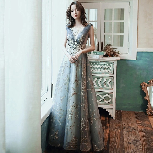 イブニングドレス スパンコールドレス キラキラドレス ロングドレス ノースリーブ 発表会ドレス チュール 編み上げ 演奏会ドレス キレイめ パーティードレス 二次会ドレス お呼ばれドレス