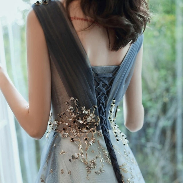 イブニングドレス スパンコールドレス キラキラドレス ロングドレス ノースリーブ 発表会ドレス チュール 編み上げ 演奏会ドレス キレイめ パーティードレス 二次会ドレス お呼ばれドレス